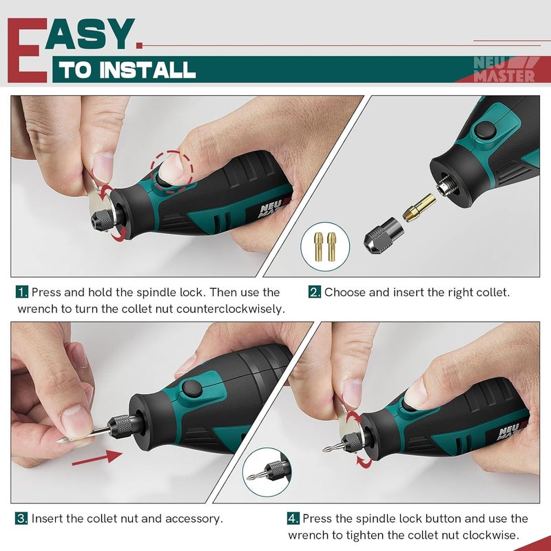NEU MASTER 180W Rotary Tool Kit, Corded Power Rotary Tools with 160 Accessories and 6 Variable Speed, 10000-35000RPM Electric Drill Set for Handmade Crafting Projects and DIY Creations - Image 5